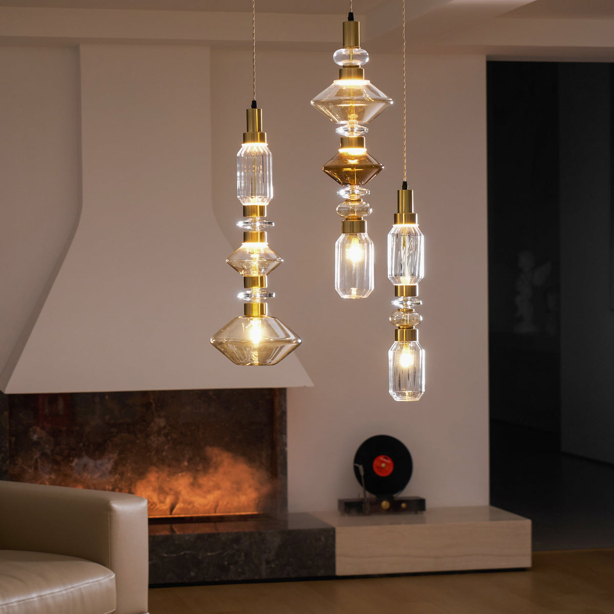 Lampa Wisząca Szklana z Miedzianym Wykończeniem - 8