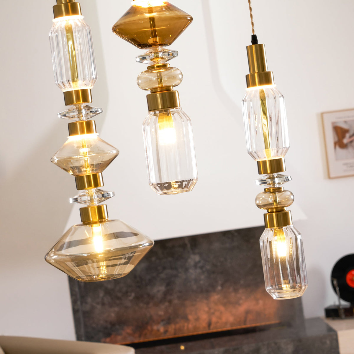 Lampa Wisząca Szklana z Miedzianym Wykończeniem - 7
