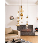 Lampa Wisząca Szklana z Miedzianym Wykończeniem - 11