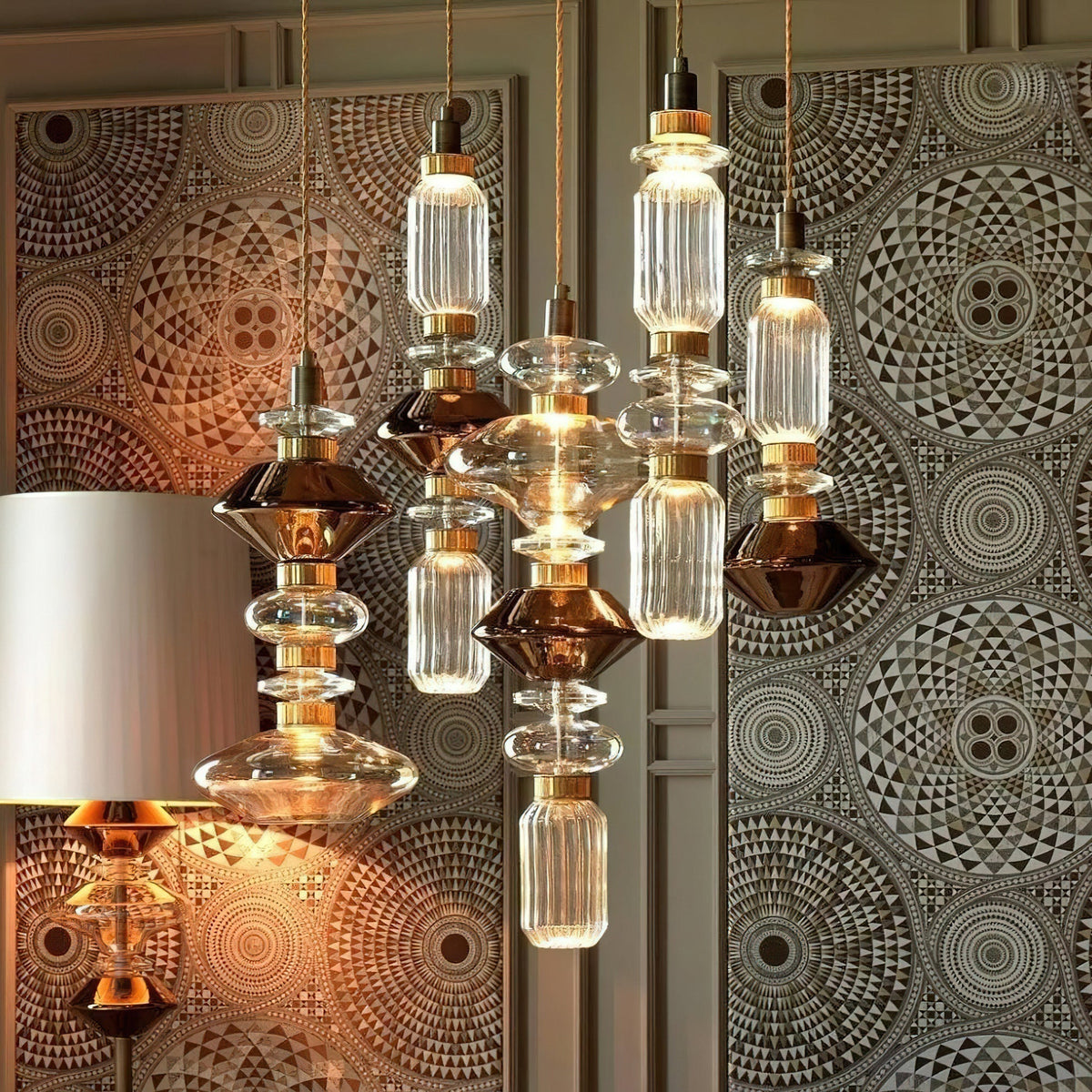 Lampa Wisząca Szklana z Miedzianym Wykończeniem - 3