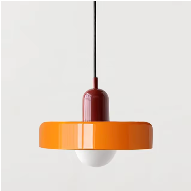 Lampa Wisząca Bauhaus z Dwukolorowym Szklanym Kloszem - Czerwony i pomarańczowy