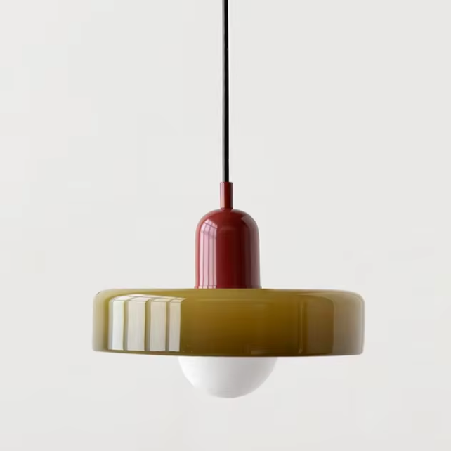 Lampa Wisząca Bauhaus z Dwukolorowym Szklanym Kloszem - Czerwony i zielony