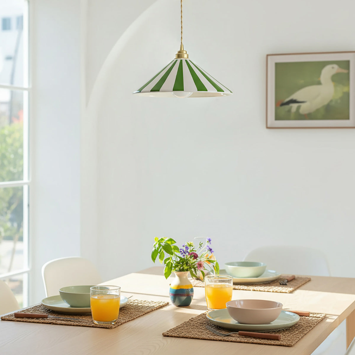 Lampa Wisząca Stożkowa w Paski z Mosiężnym Mocowaniem - 10