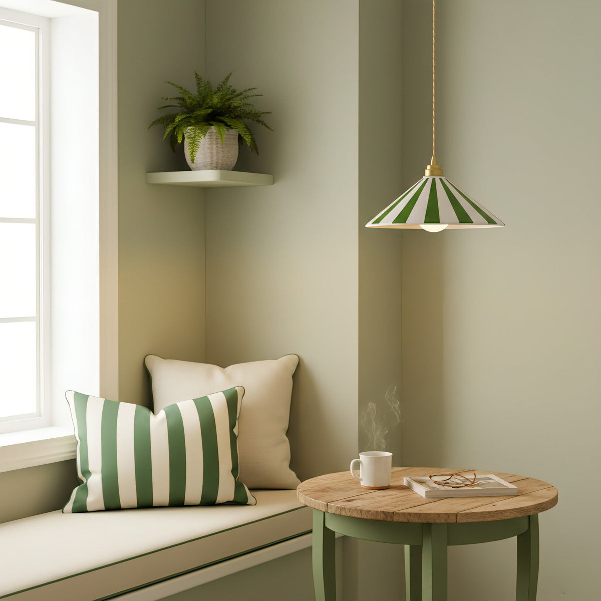 Lampa Wisząca Stożkowa w Paski z Mosiężnym Mocowaniem - 6