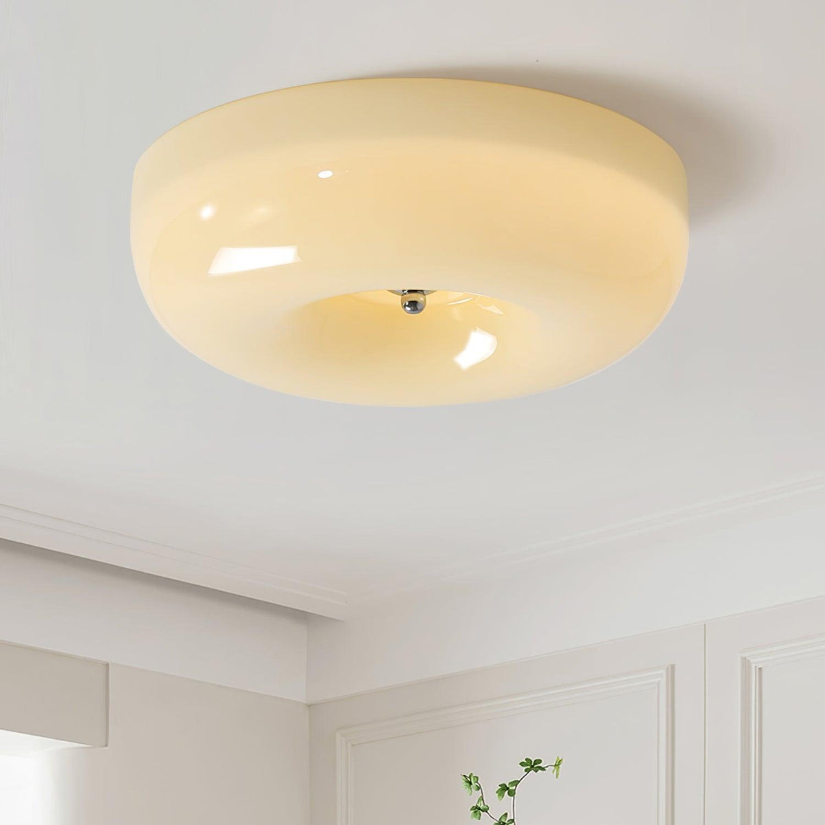 Plafon Szklany Opalowy ze Srebrnym Detalem - 8
