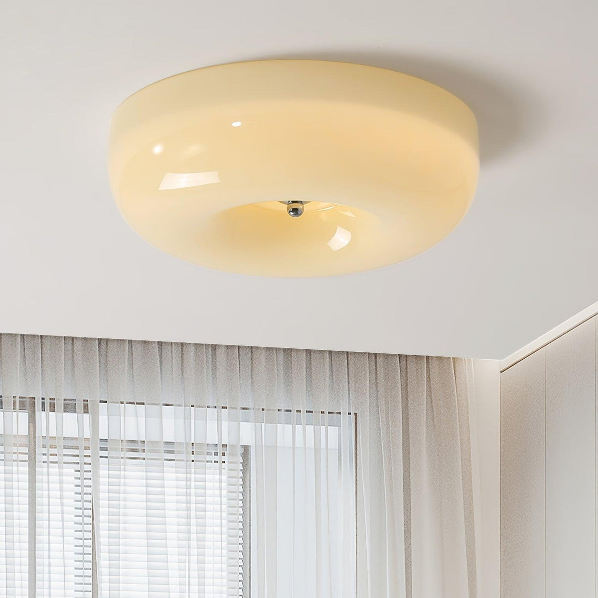 Plafon Szklany Opalowy ze Srebrnym Detalem - 9