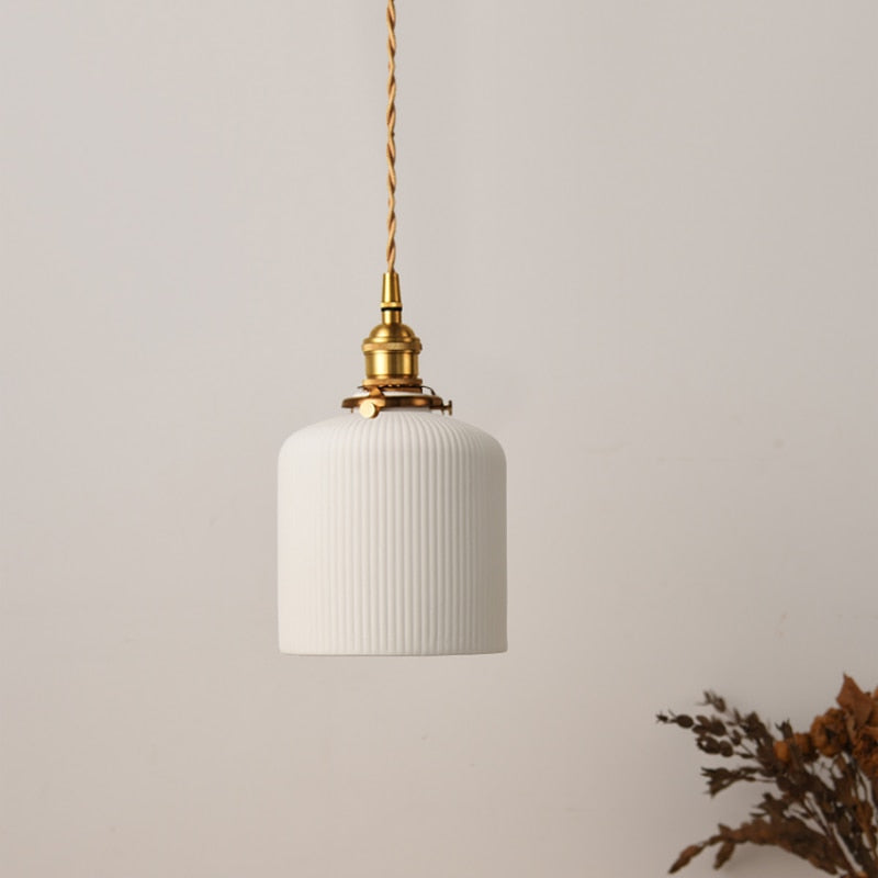 Lampa Wisząca Retro z Białym Ceramicznym Kloszem - 5