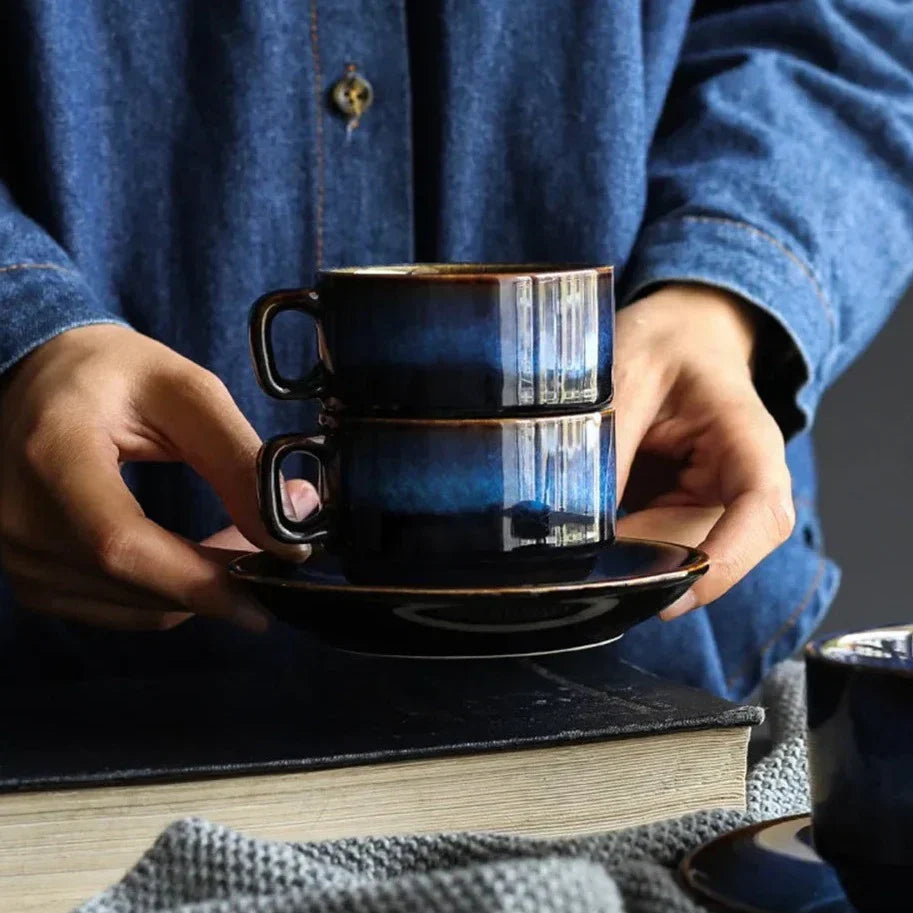 Filiżanka ze Spodkiem Ceramiczna Głęboki Błękit do Kawy i Espresso - 4