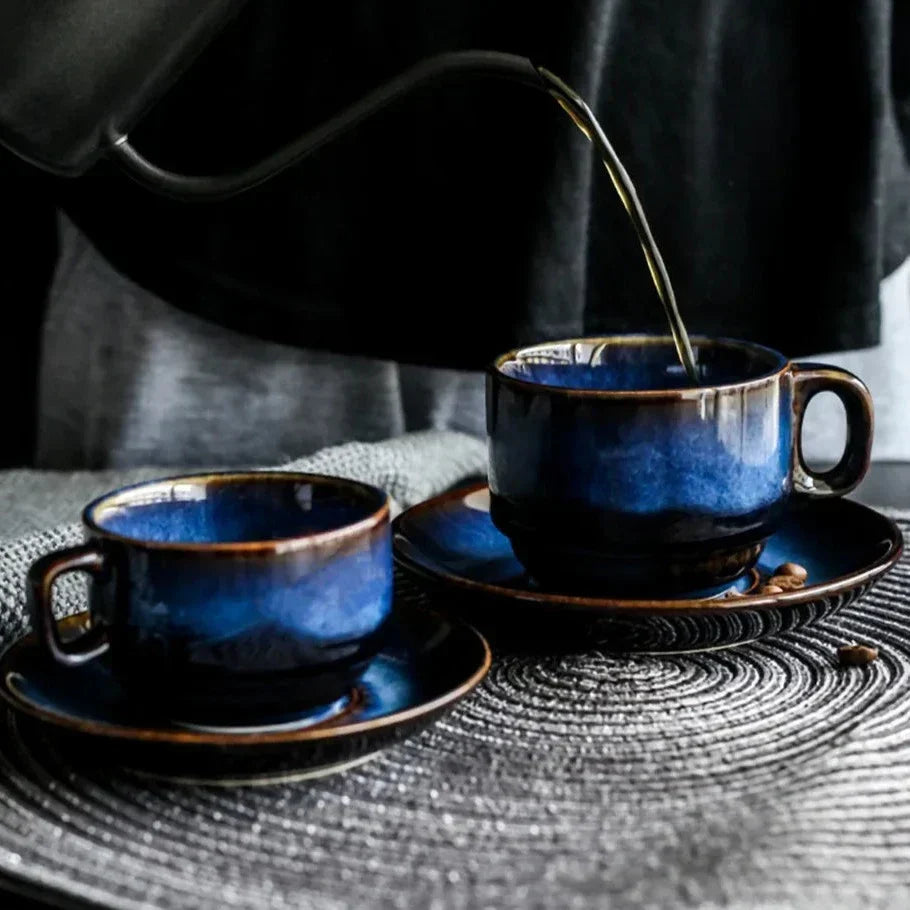 Filiżanka ze Spodkiem Ceramiczna Głęboki Błękit do Kawy i Espresso - 2