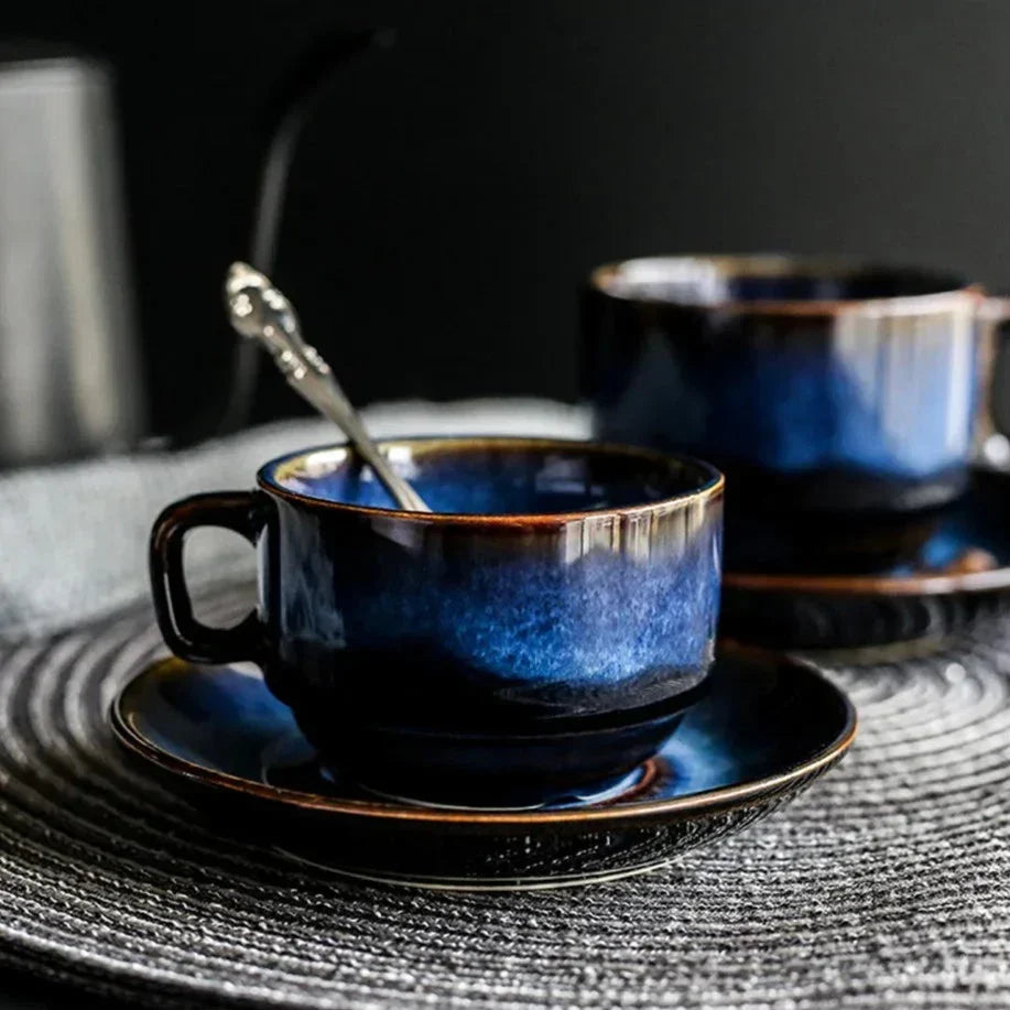 Filiżanka ze Spodkiem Ceramiczna Głęboki Błękit do Kawy i Espresso