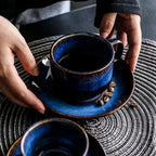 Filiżanka ze Spodkiem Ceramiczna Głęboki Błękit do Kawy i Espresso