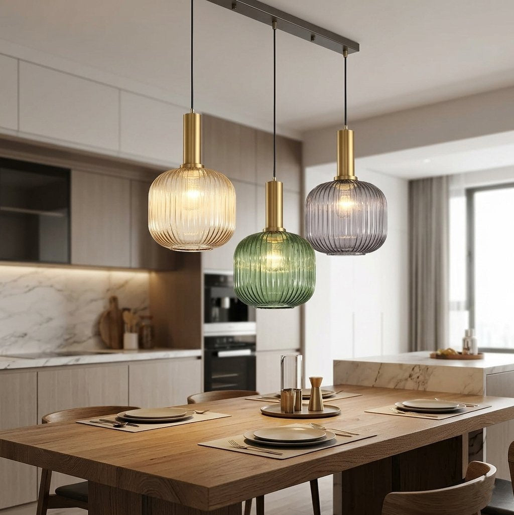 Lampa Wisząca Landelijna z Żebrowanym Szklanym Kloszem
