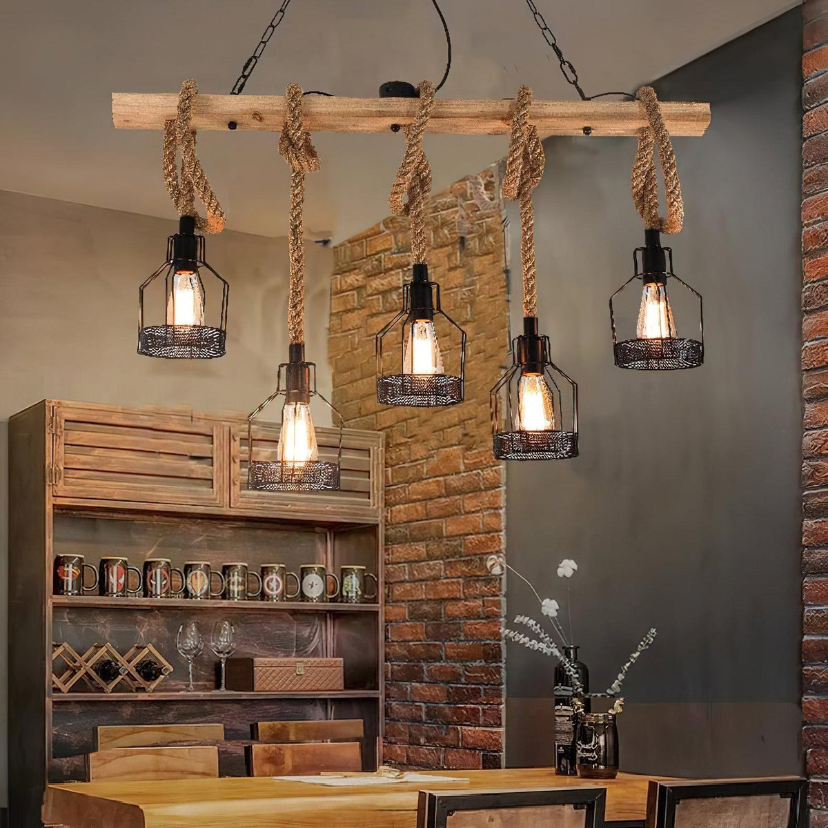 Lampa Wisząca Industrialna z Konopnym Sznurem