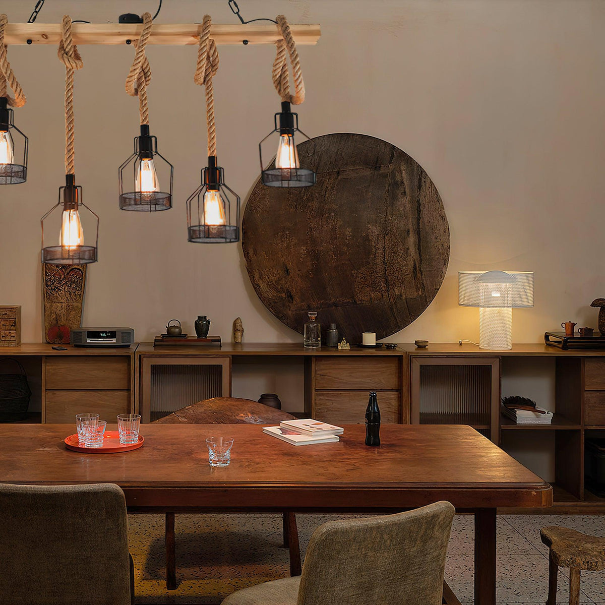 Lampa Wisząca Industrialna z Konopnym Sznurem - 6