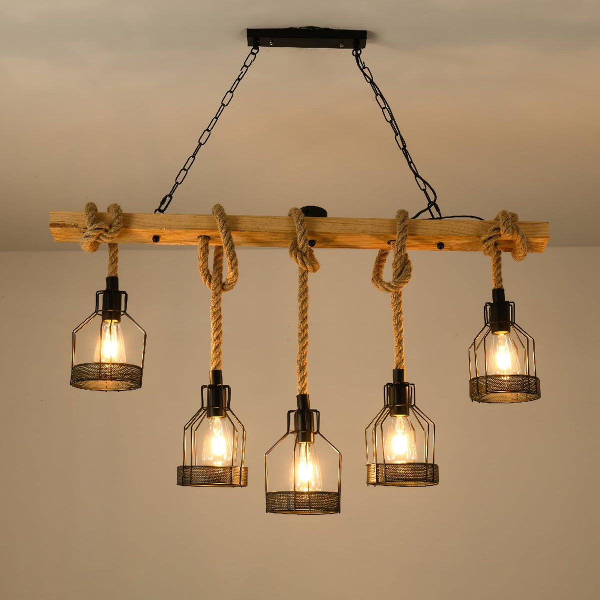 Lampa Wisząca Industrialna z Konopnym Sznurem - 11