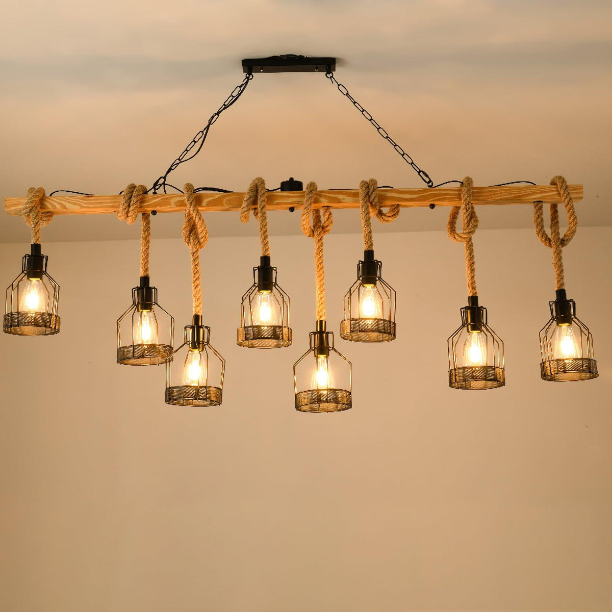Lampa Wisząca Industrialna z Konopnym Sznurem - 15