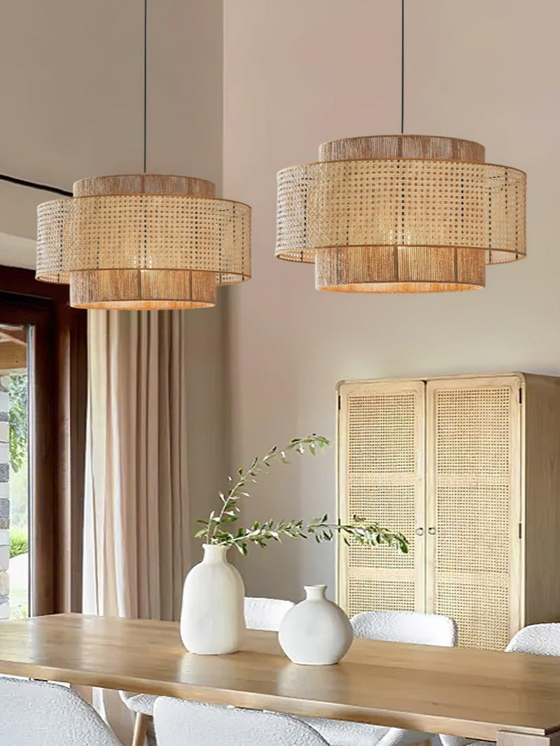 Lampa Wisząca Rattanowa z Abażurem z Liny Konopnej Japandi - 4