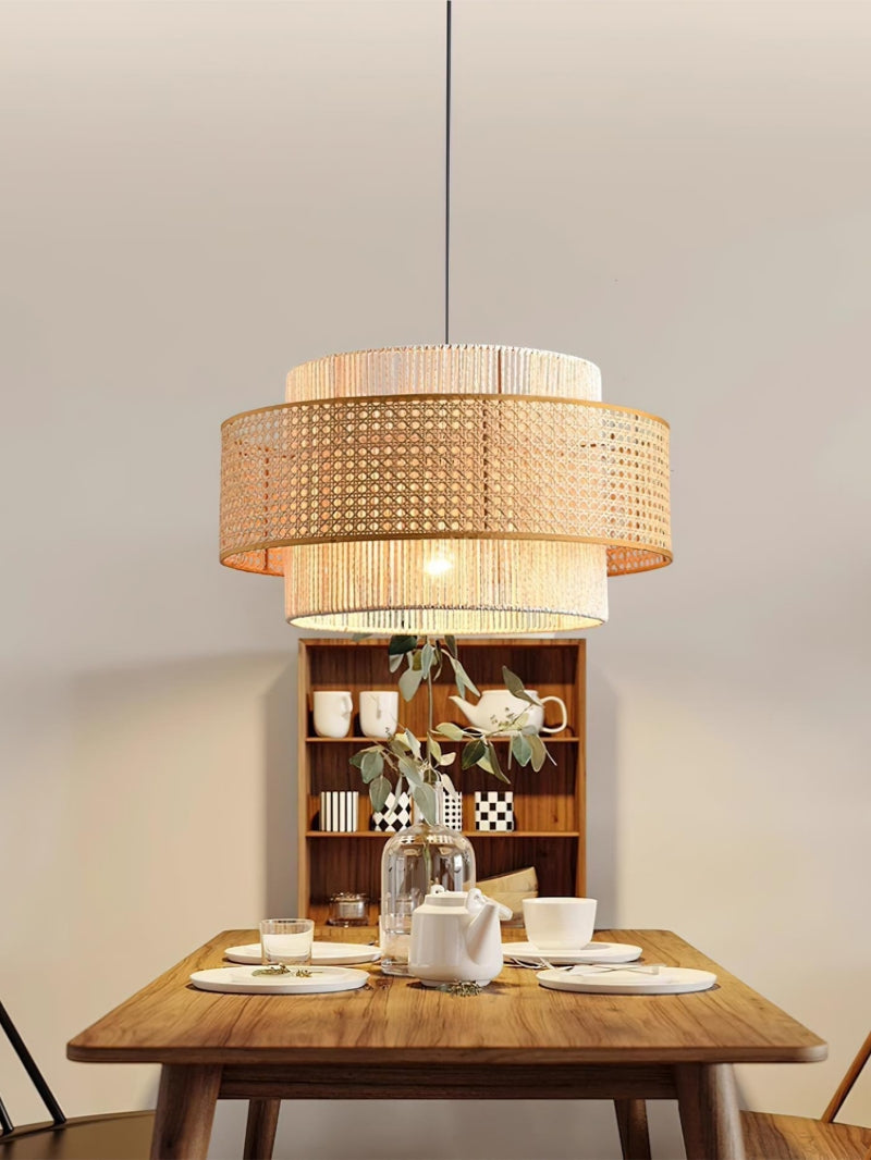 Lampa Wisząca Rattanowa z Abażurem z Liny Konopnej Japandi - 12