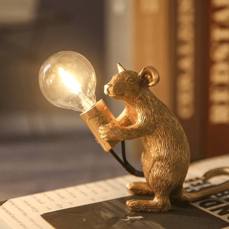 Lampa Stołowa LED w Kształcie Myszy z Dekoracyjną Formą - Złoty