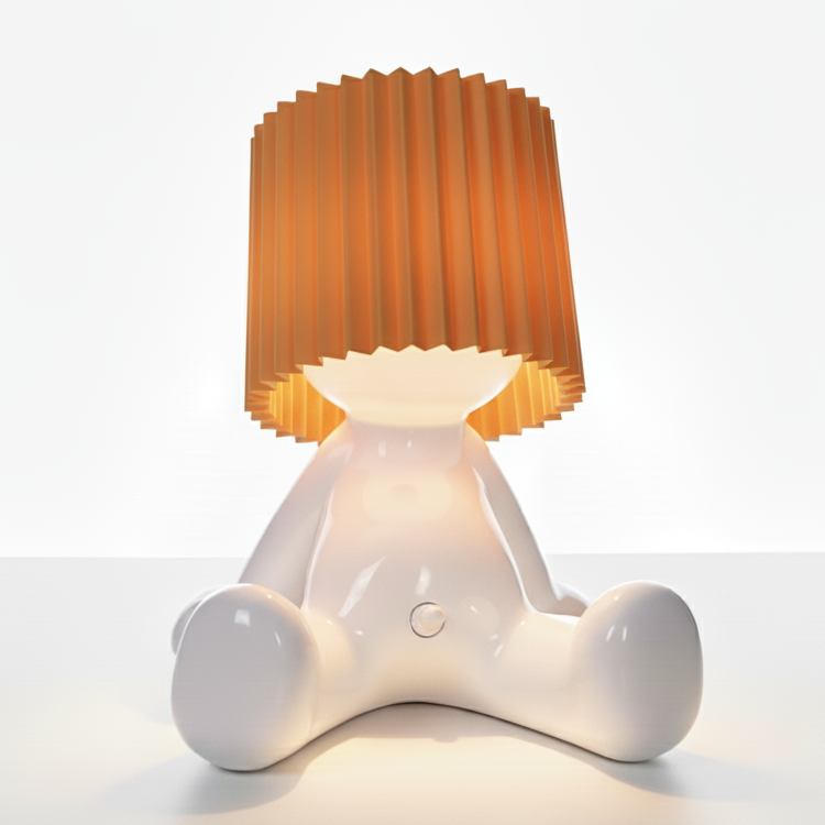 Lampa Stołowa LED Figurka z Plisowanym Kloszem - Pomarańczowy