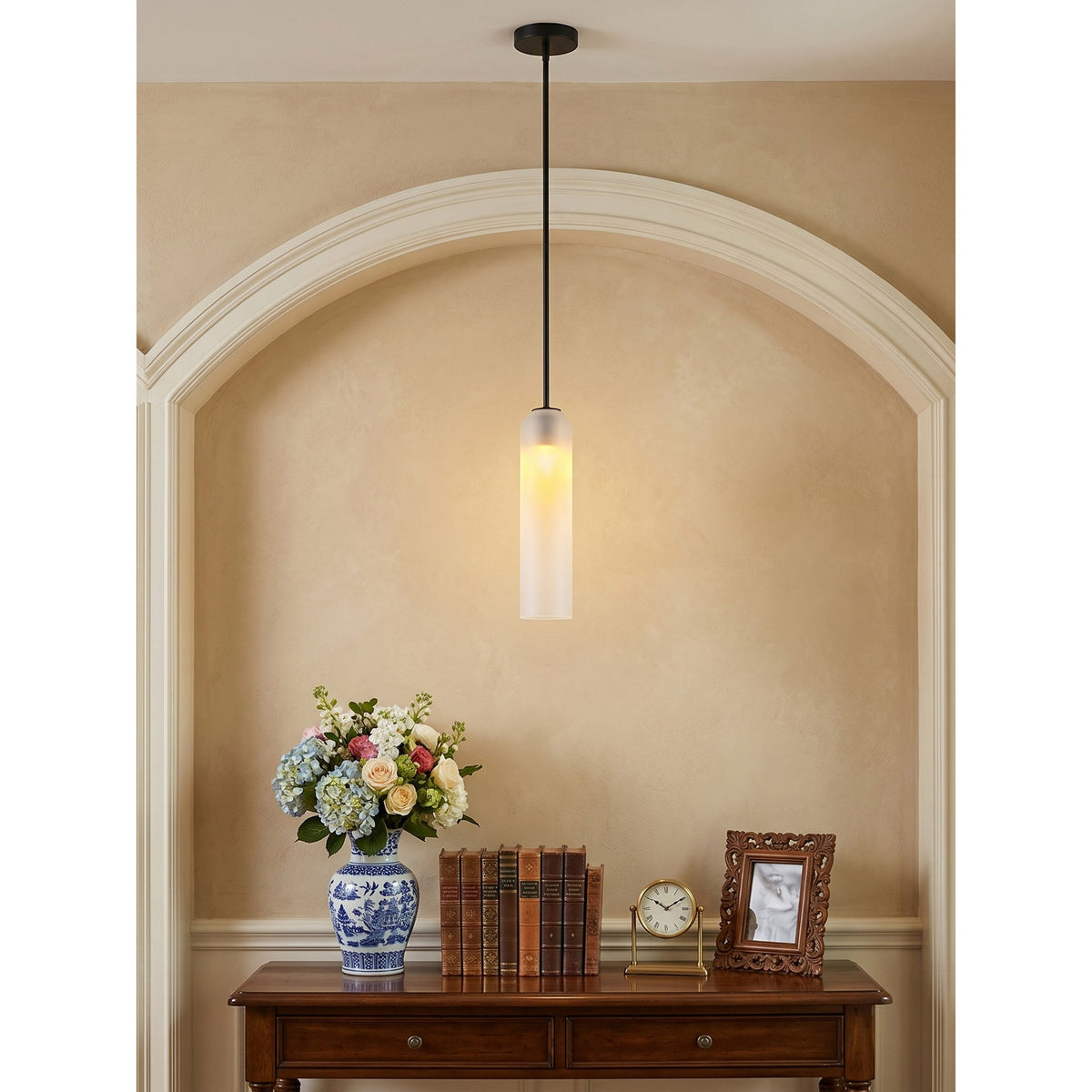 Lampa Wisząca Cylindryczna ze Szklanym Kloszem Dmuchanym Ręcznie - 11
