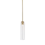 Lampa Wisząca Cylindryczna ze Szklanym Kloszem Dmuchanym Ręcznie - Złoty