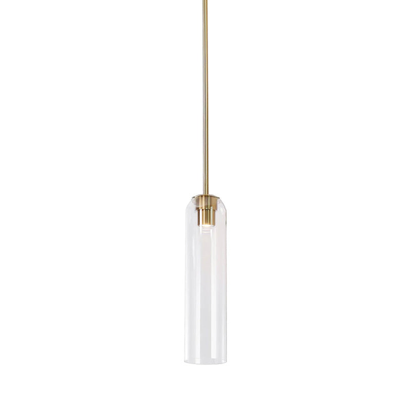 Lampa Wisząca Cylindryczna ze Szklanym Kloszem Dmuchanym Ręcznie - Złoty