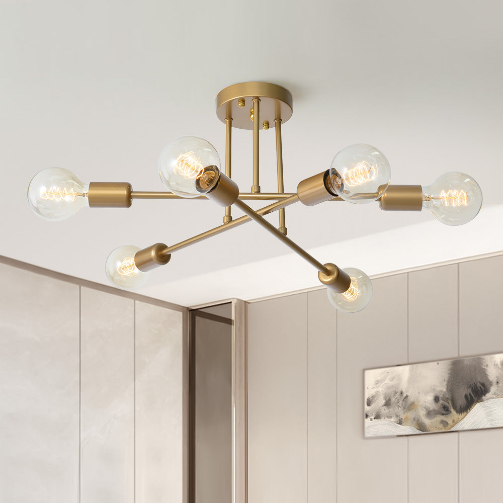 Lampa Sufitowa Sputnik ze Sześcioma Ramionami w Złotym Wykończeniu - 2