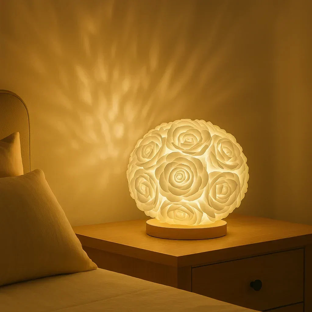 Lampa Stołowa LED w Kształcie Róży ze Sztucznymi Kwiatami - 2