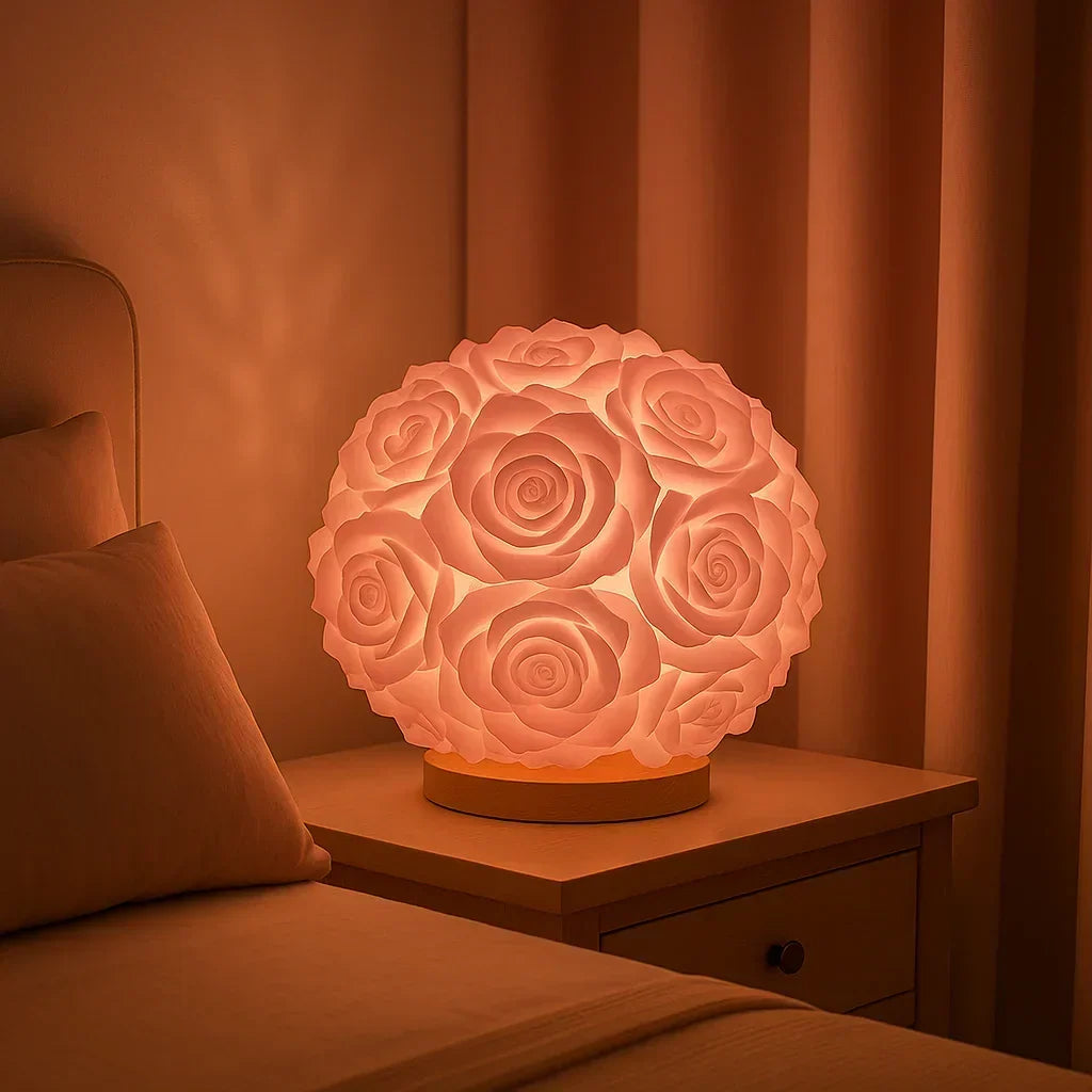 Lampa Stołowa LED w Kształcie Róży ze Sztucznymi Kwiatami - 7