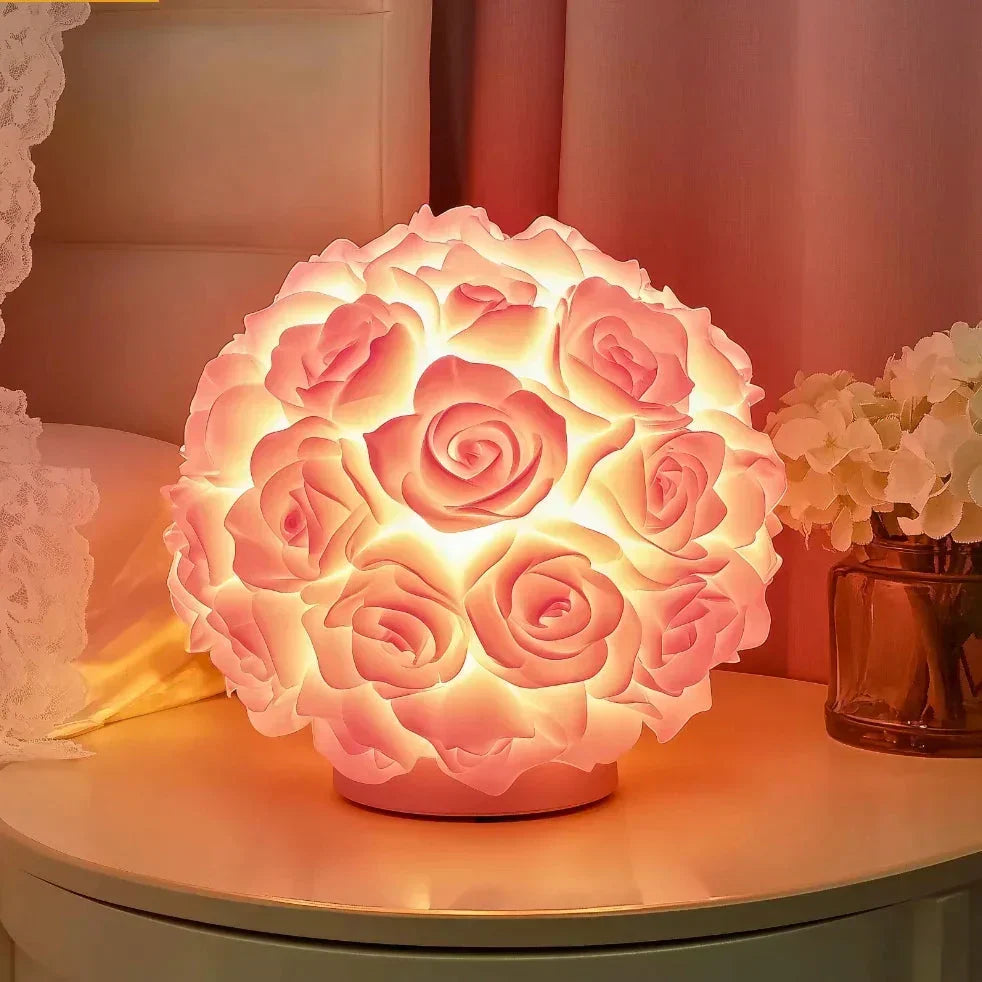 Lampa Stołowa LED w Kształcie Róży ze Sztucznymi Kwiatami