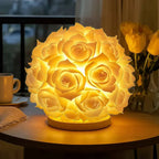 Lampa Stołowa LED w Kształcie Róży ze Sztucznymi Kwiatami - Żółty