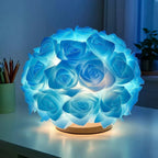 Lampa Stołowa LED w Kształcie Róży ze Sztucznymi Kwiatami - Niebieski