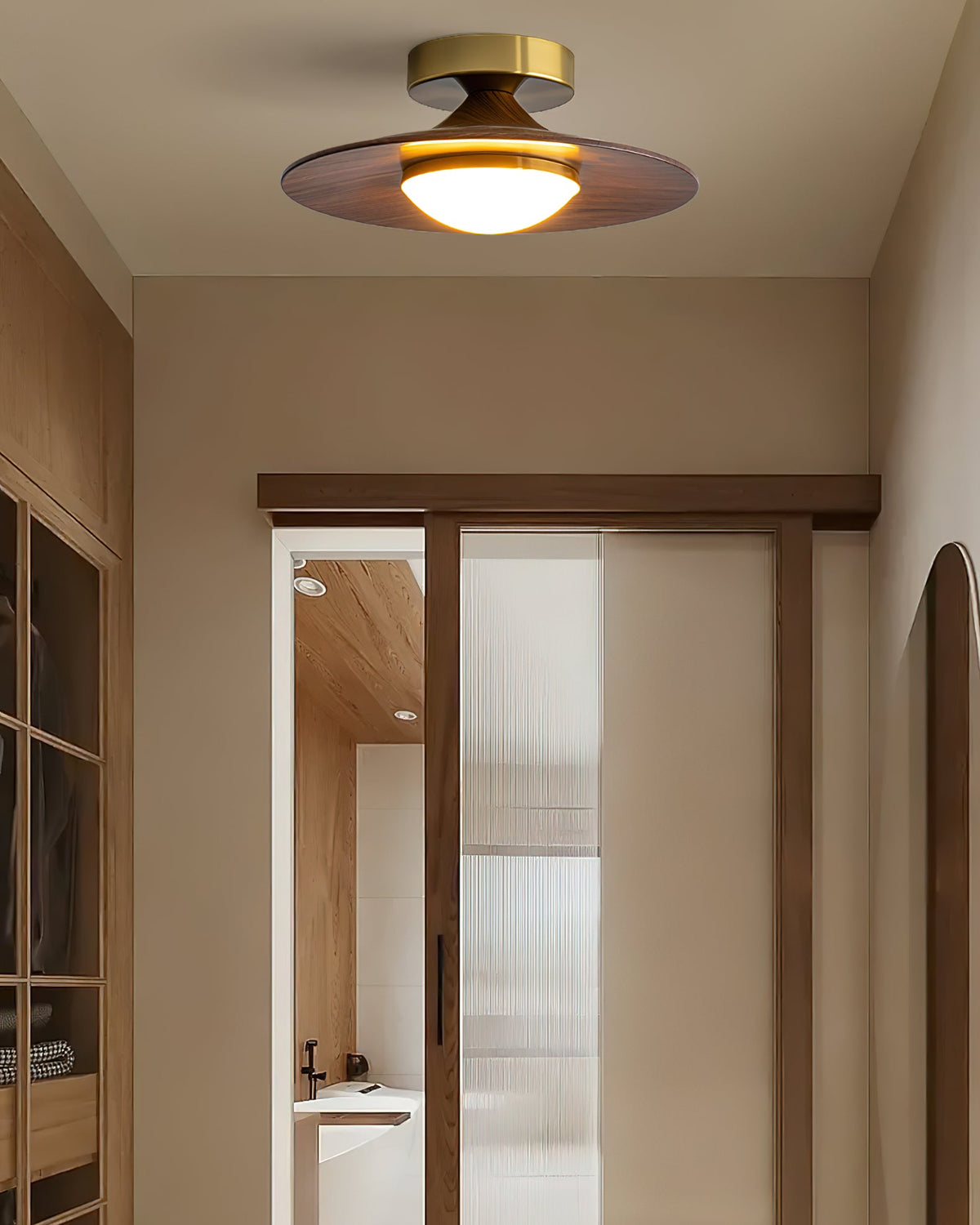 Lampa Sufitowa LED Nowoczesna z Akcentem Orzechowym i Złotym - 8