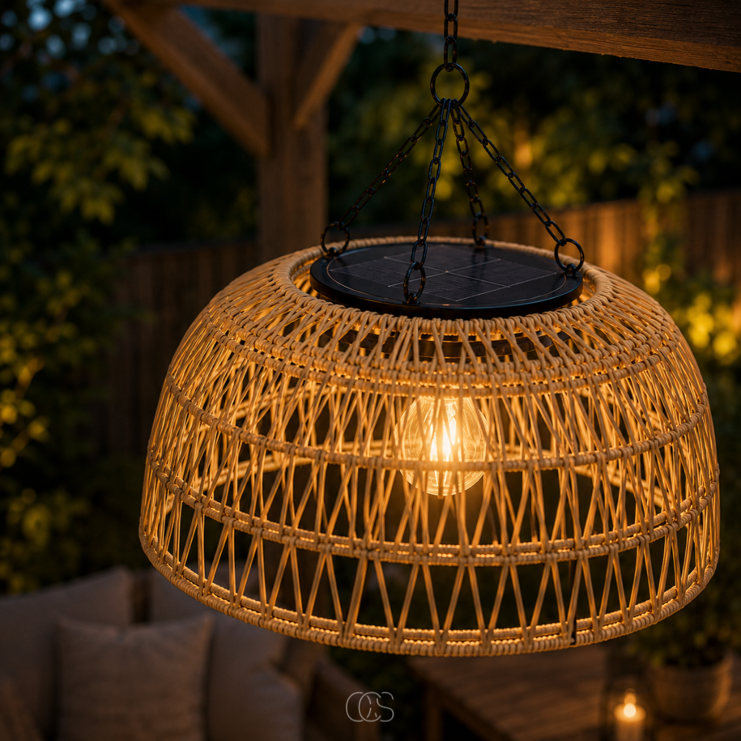 Lampa Wisząca Solarna Plecionka Rattan 30 Cm