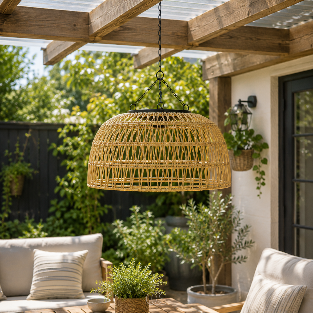 Lampa Wisząca Solarna Plecionka Rattan 30 Cm