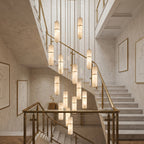 Lampa Wisząca Mosiężna z Kloszami w Stylu Alabastru - 3