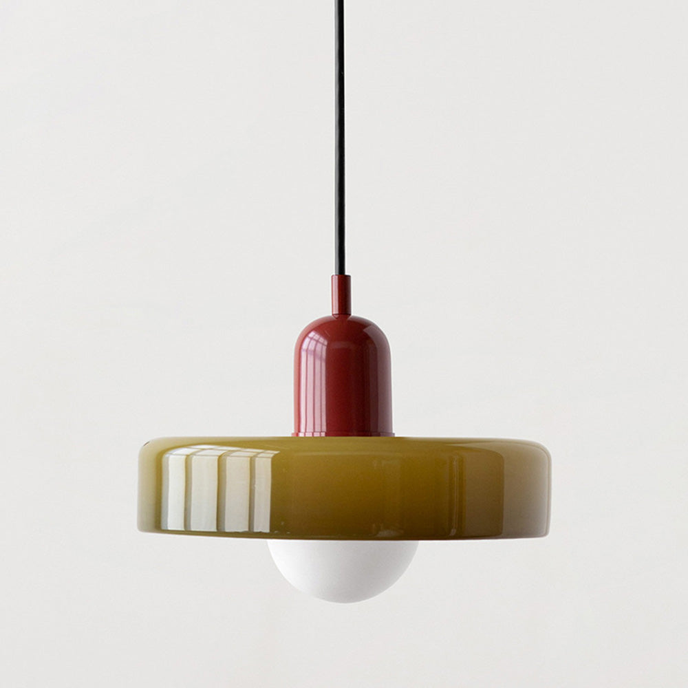 Lampa Wisząca Szklana z Kolorowym Kloszem i Metalowym Detalem - Czerwony