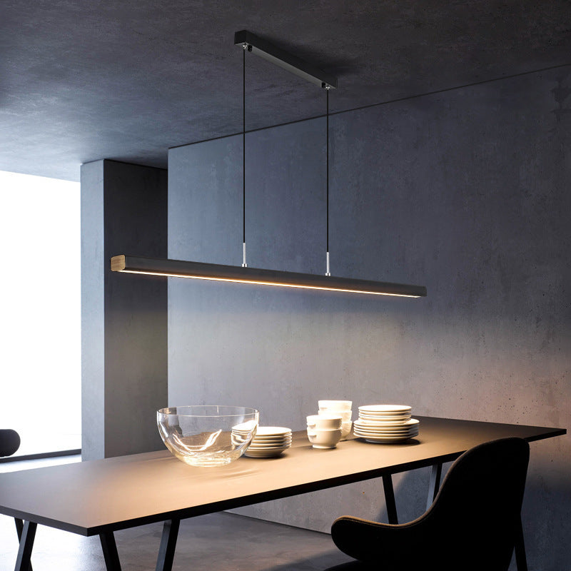 Lampa Wisząca LED Liniowa Imitacja Drewna z Żelazem - 5