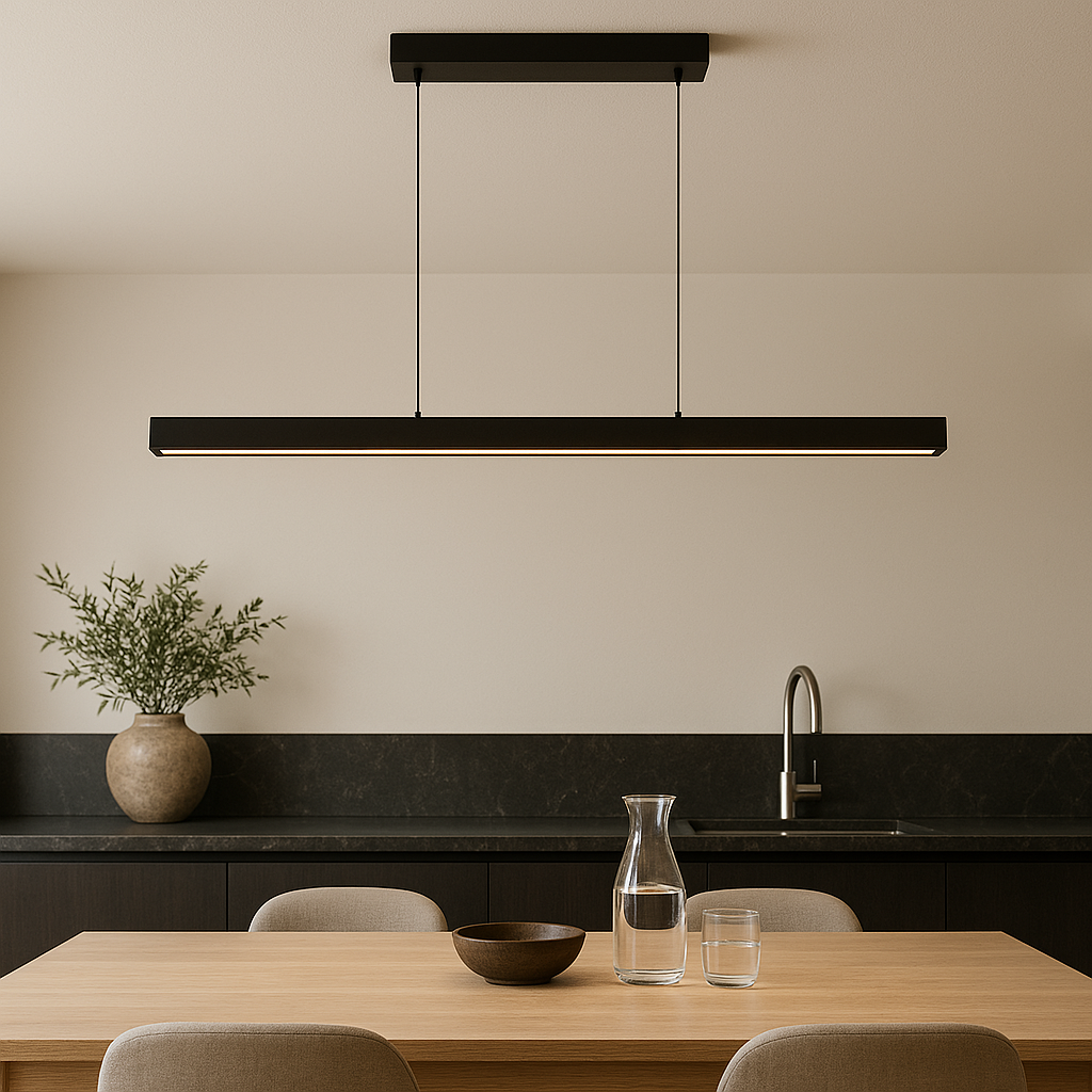 Lampa Wisząca LED Liniowa Imitacja Drewna z Żelazem - Czarny
