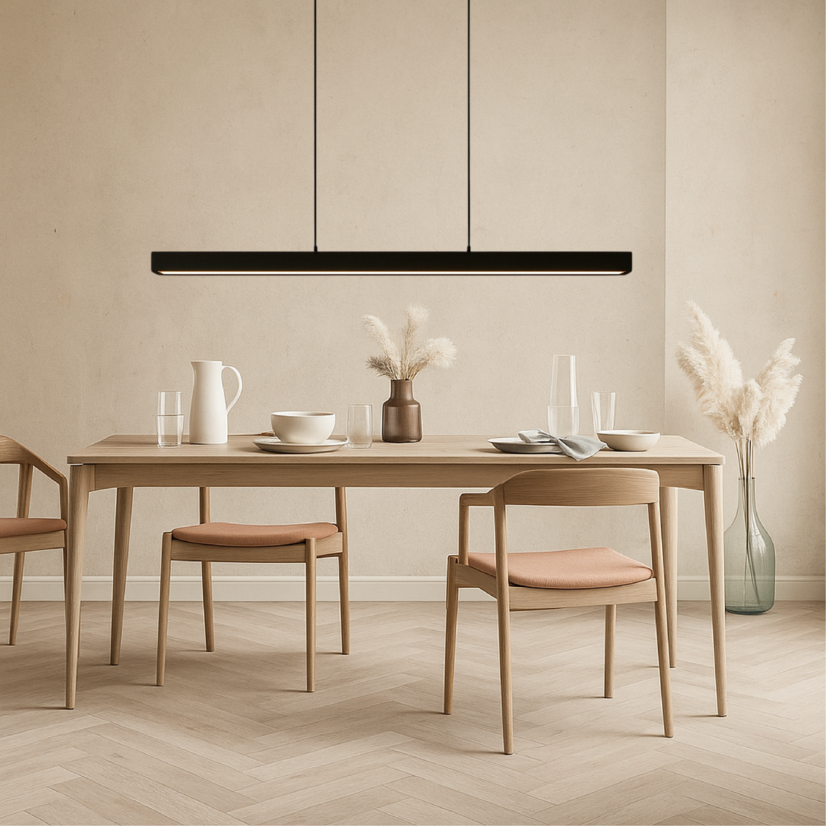 Lampa Wisząca LED Liniowa Imitacja Drewna z Żelazem - 6