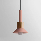Lampa Wisząca Skandynawska Drewniana z Kolorowym Metalowym Kloszem - Różowy