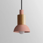 Lampa Wisząca Skandynawska Drewniana z Kolorowym Metalowym Kloszem - Różowy
