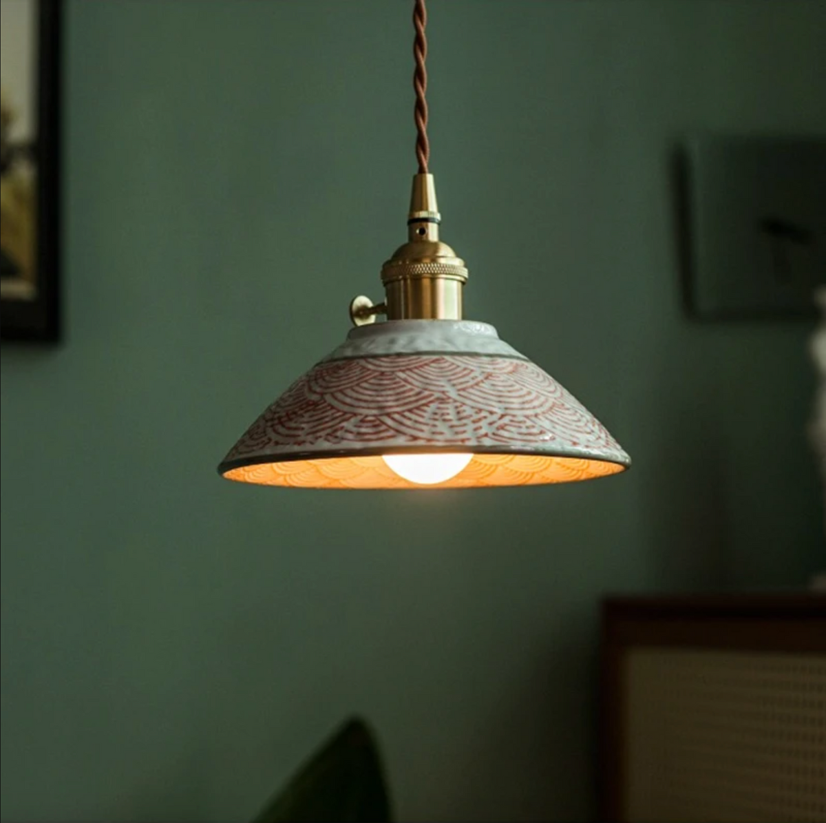 Lampa Wisząca Ceramiczna z Ręcznie Malowanym Kloszem Kwiatowym - 6
