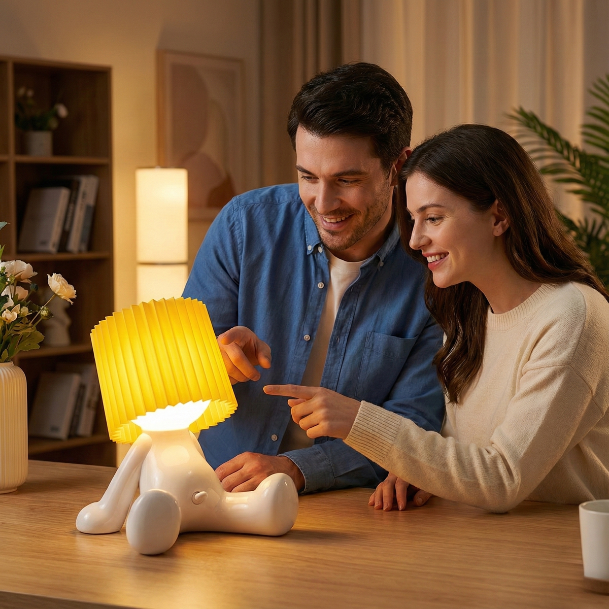 Lampa Stołowa LED Figurka z Plisowanym Kloszem - 3