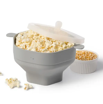 Miska Silikonowa do Popcornu Składana z Pokrywką - Szary