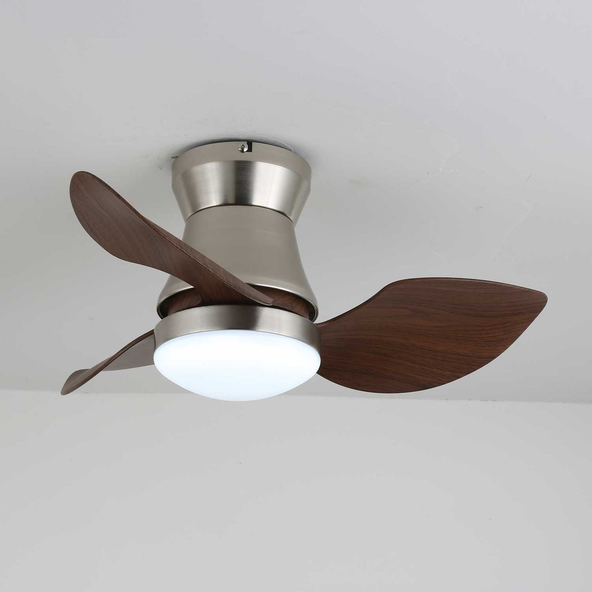 Wentylator Sufitowy z Oświetleniem LED Nikiel i Orzech 60 Cm