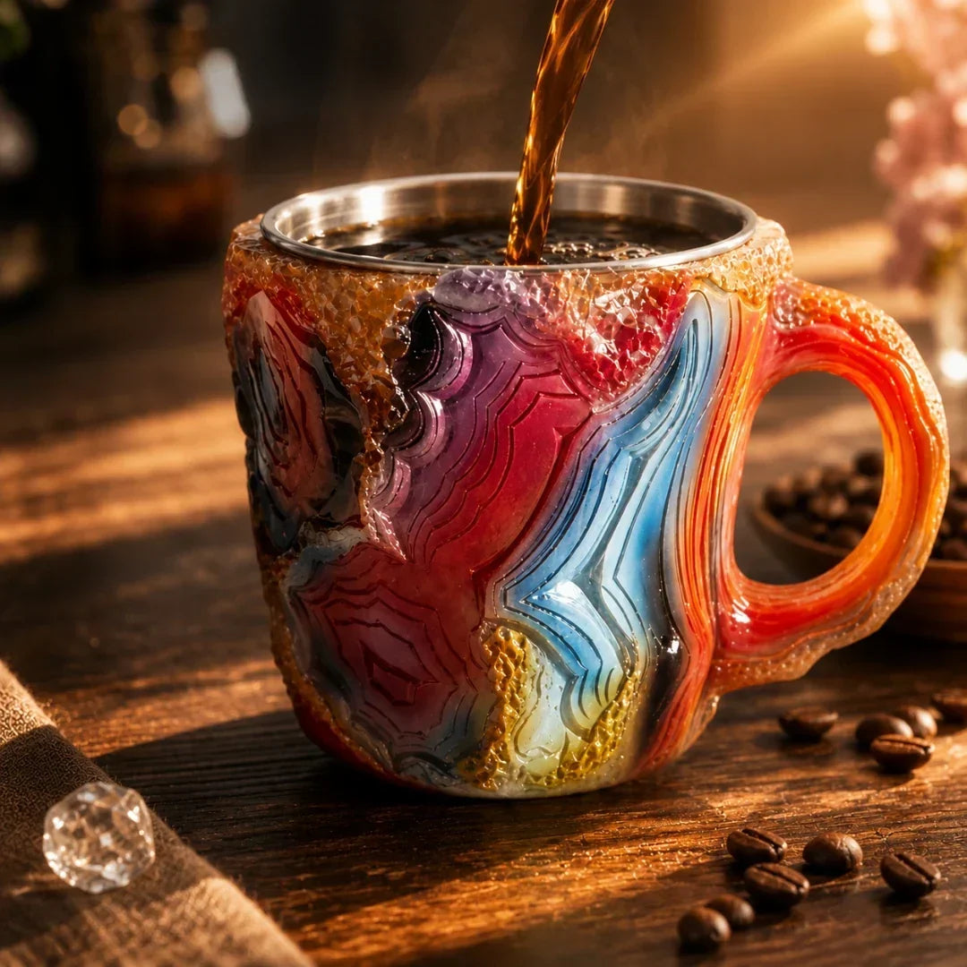 Kubek Ceramiczny z Efektem Geody i Stalową Wkładką