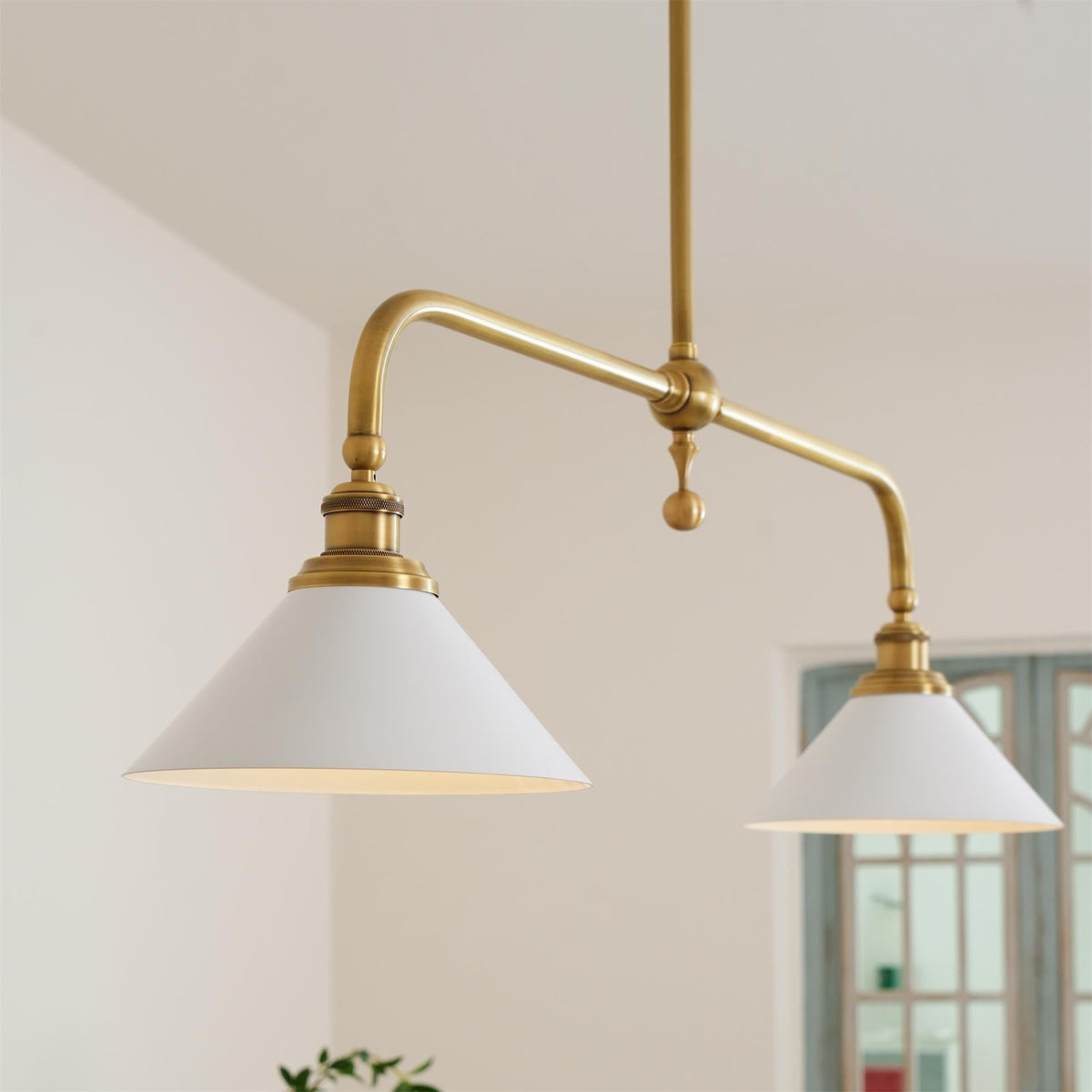 Lampa Wisząca Liniowa nad Stół do Jadalni z Dwoma Kloszami - 4