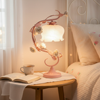 Lampa Stołowa Shabby Chic z Porcelanowymi Różami i Kloszem
